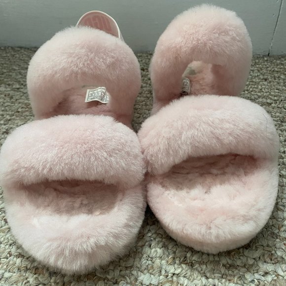 Pink Fuzzy Ugg Sandals, Size 9 - Picture 2 of 4